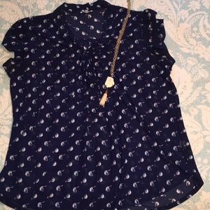 Cap Sleeve Sheer Navy Top 3X